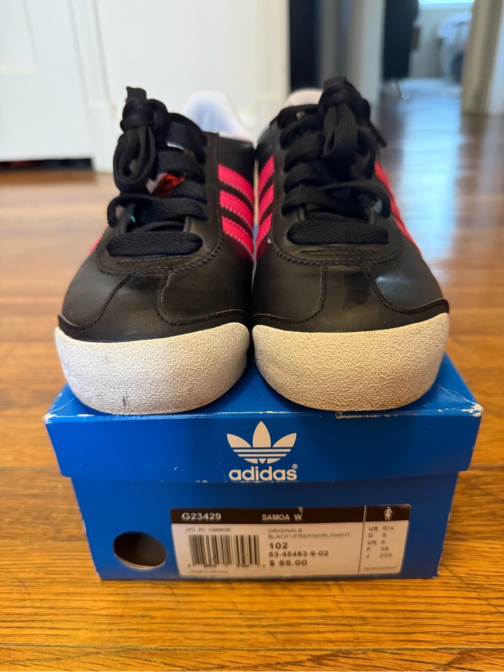 adidas Women’s Black Sneakers with Pink Three Stripes